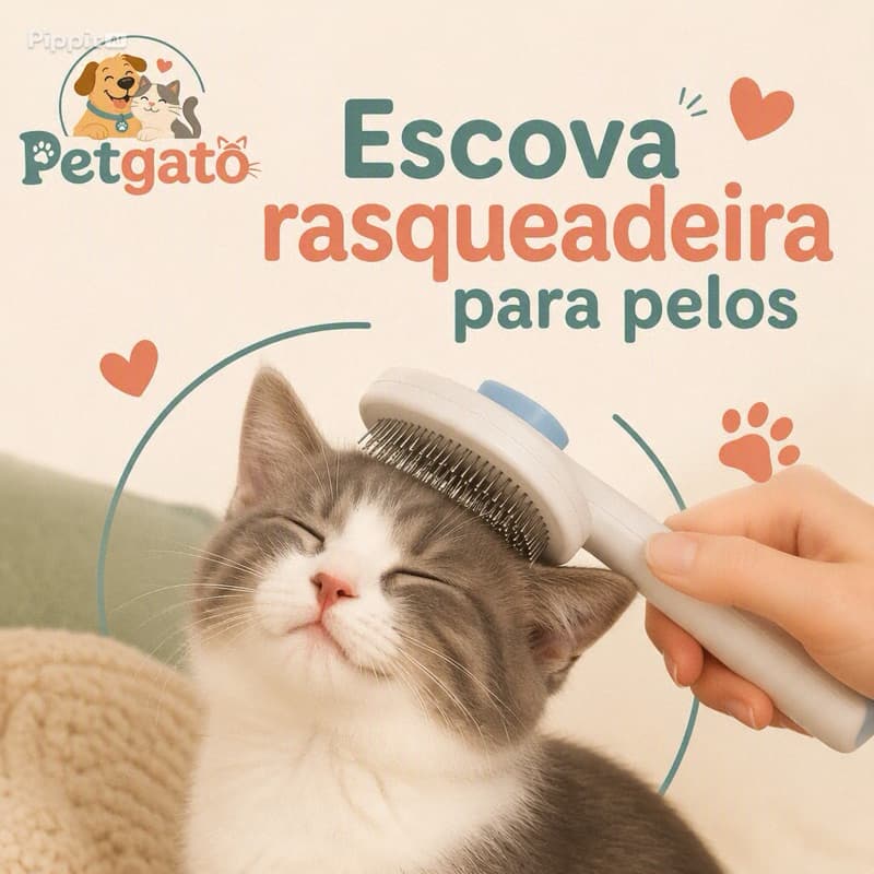 Escova rasqueadeira para pelos de cães e gatos com botão auto limpante