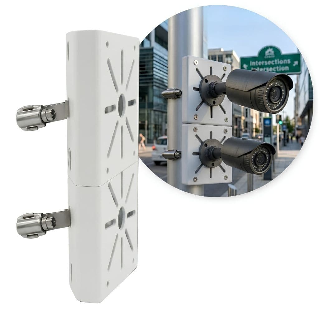 Suporte de poste Duplo para câmeras de CFTV Bracket Simples Branco