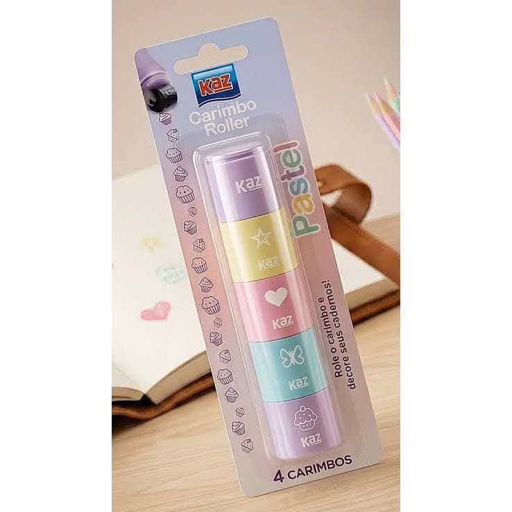 Carimbo Roller Kaz Pastel / Torre com 4 Carimbos Decorativos / Carimbos Divertidos