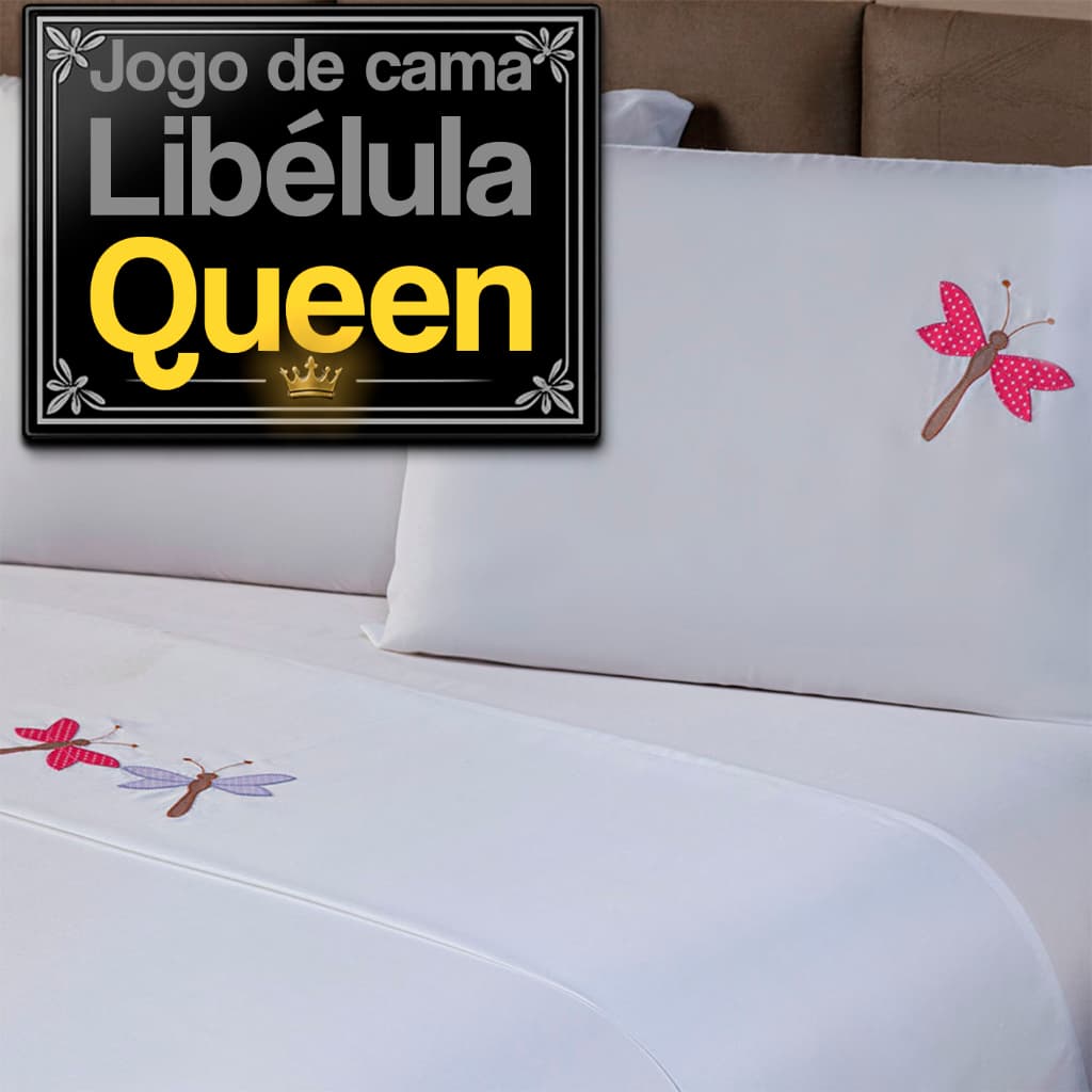 Kit Cama Queen 4 Peças Lençol de Cima Bordado Lençol com Elástico e Fronhas