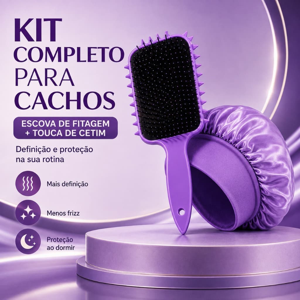 Kit Escova de Finalização Fitagem + Touca de Cetim Anti Frizz com Faixa
