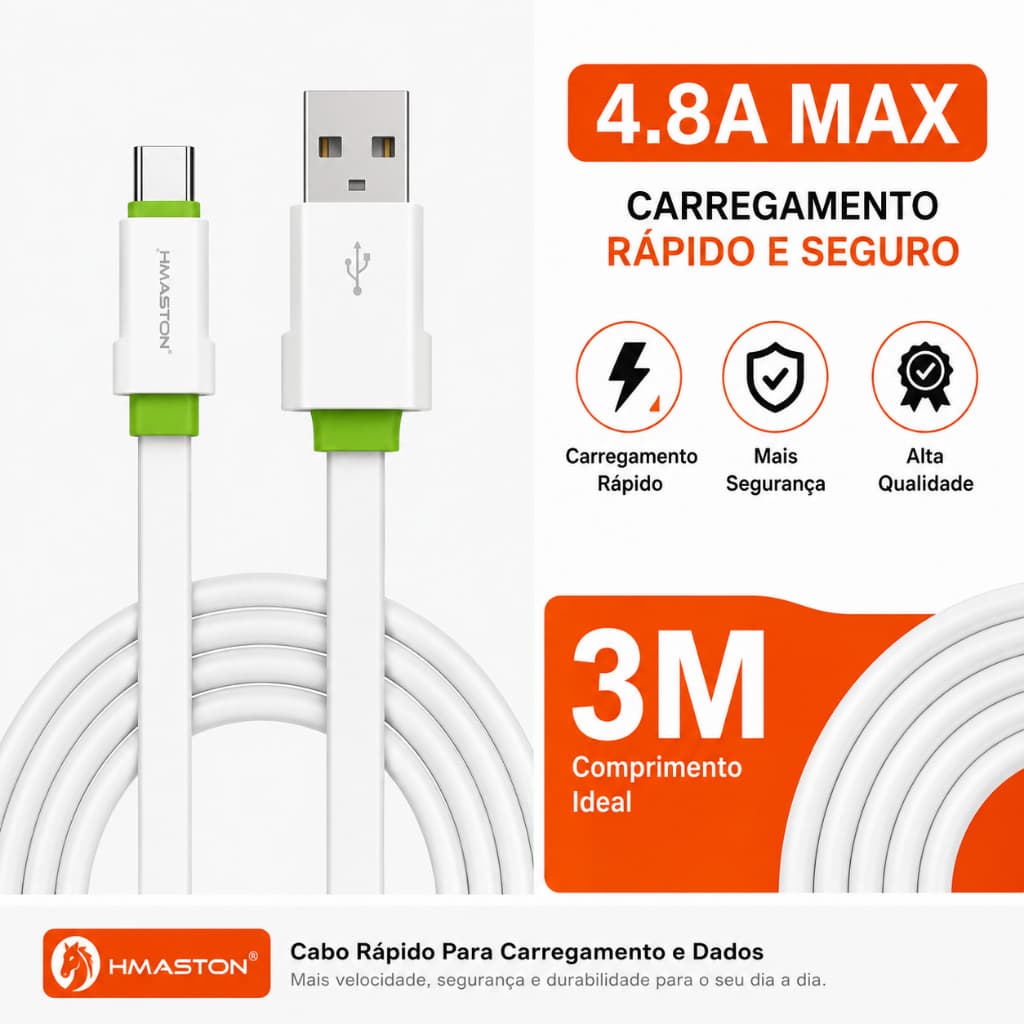 Cabo Carregador 3m Cabo Longo Celular Cabo Carregador Tipo C S20 S21 S22 S23 S24 S25 POCO X5 A25 A34 A35 A36 A54 A55 A56