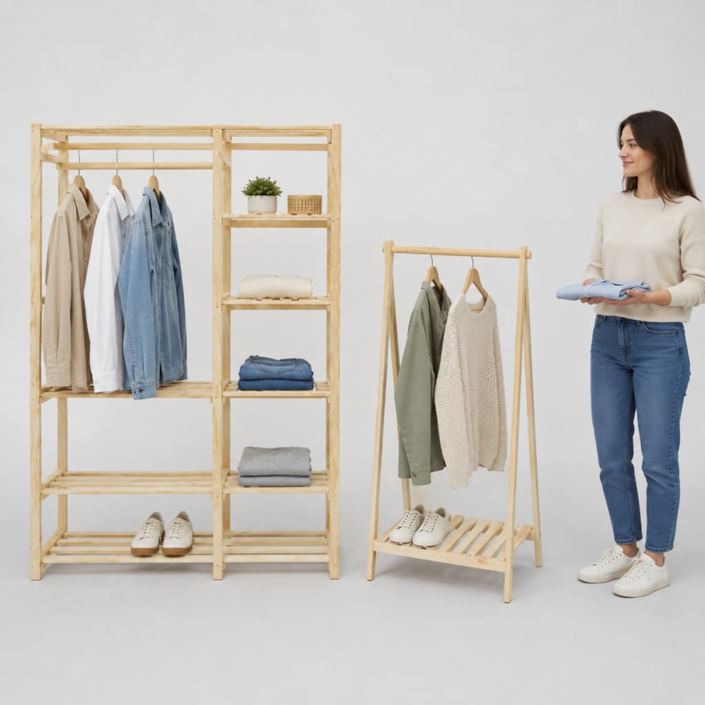 Kit Guarda-Roupa Aberto com Arara Auxiliar para Roupas Sapatos Bolsas e Acessórios