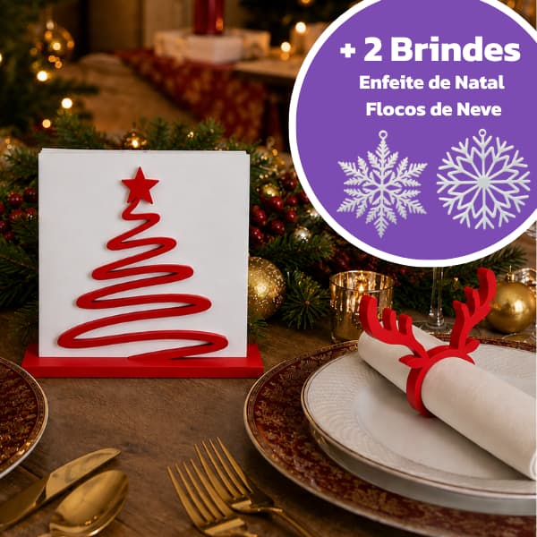Kit Natal Mesa Posta - Anéis Porta Guardanapo + Porta Guardanapo de Mesa | Efeites de Natal + Brindes Exclusivos