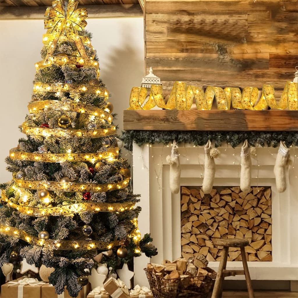 Fita LED Dourada com Luz Quente – 10m, 100 LEDs, Bateria AA, Ideal para Decoração de Festas e Ambientes