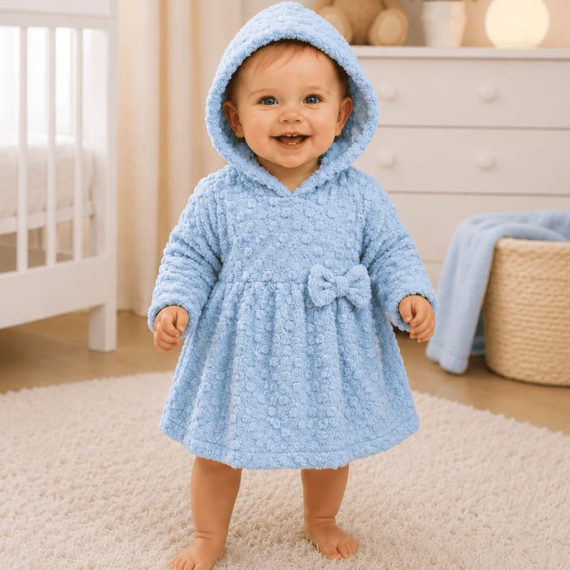 Vestido Infantil de Inverno Menina Pipoquinha Peluciado com Touca Bebê Fofinho 0 a 12 Meses