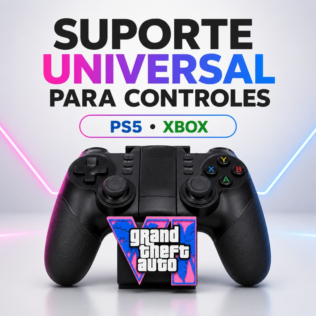 Suporte para Controle Ps5 Ps4 Xbox Series Playstation DualSense Neon Tema Vice City Base Gamer Setup