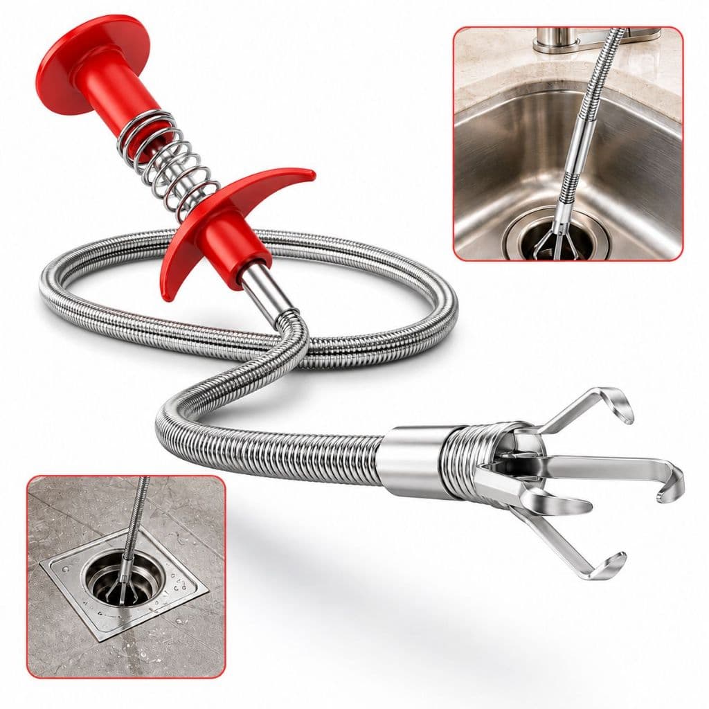 Desentupidor Pegador Mão Mêcanica Cabo Flexível Aço Inox  Com Garra Para Ralos Pias