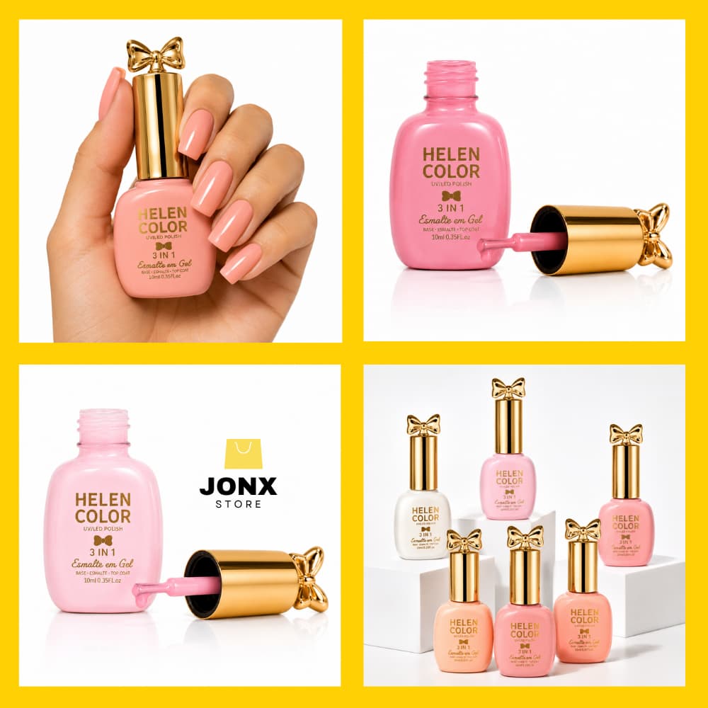 Esmalte Gel 10ml 3 Em 1 Base Esmalte E Top Coat Laço De Ouro Helen Color Uv Led Manicure Nude Unhas