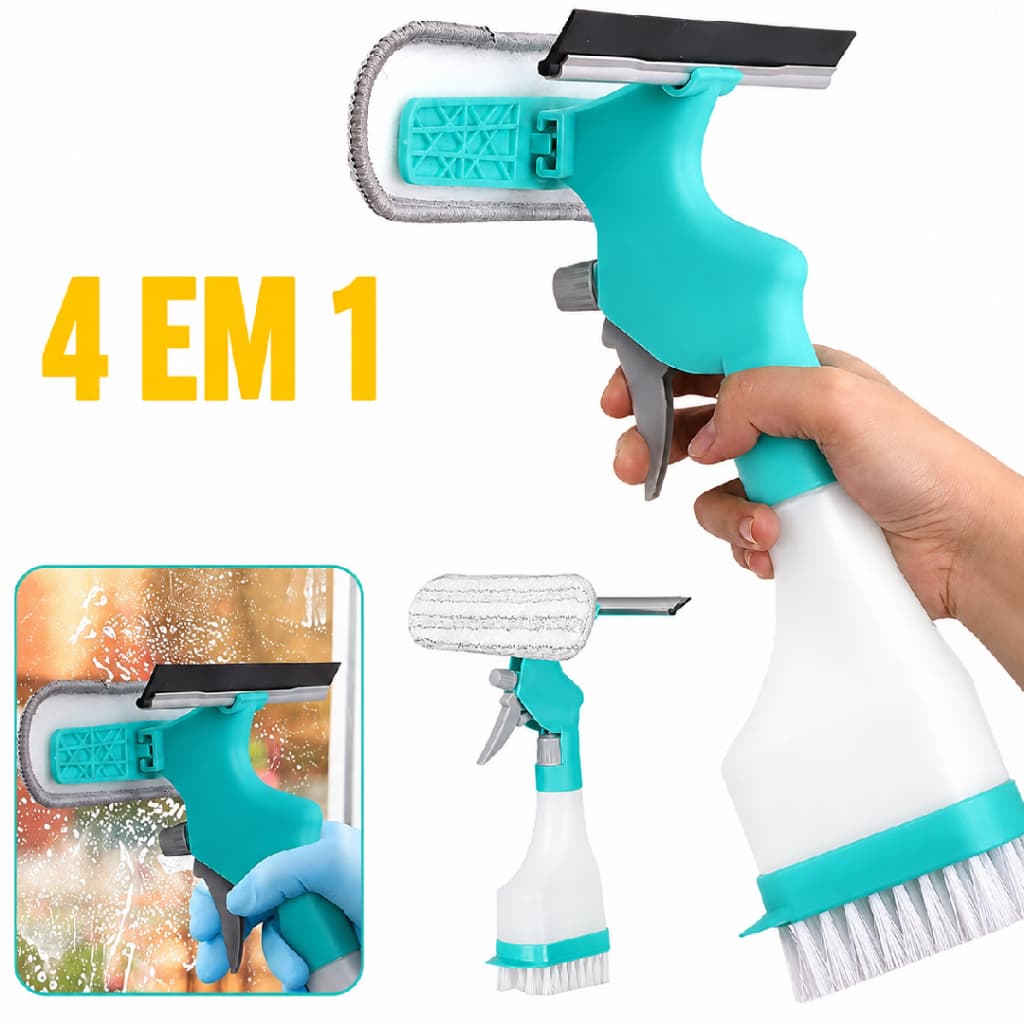 Limpador de Vidros com Spray 4 em 1 Rodo Multiuso para Janelas Espelhos e Superfícies