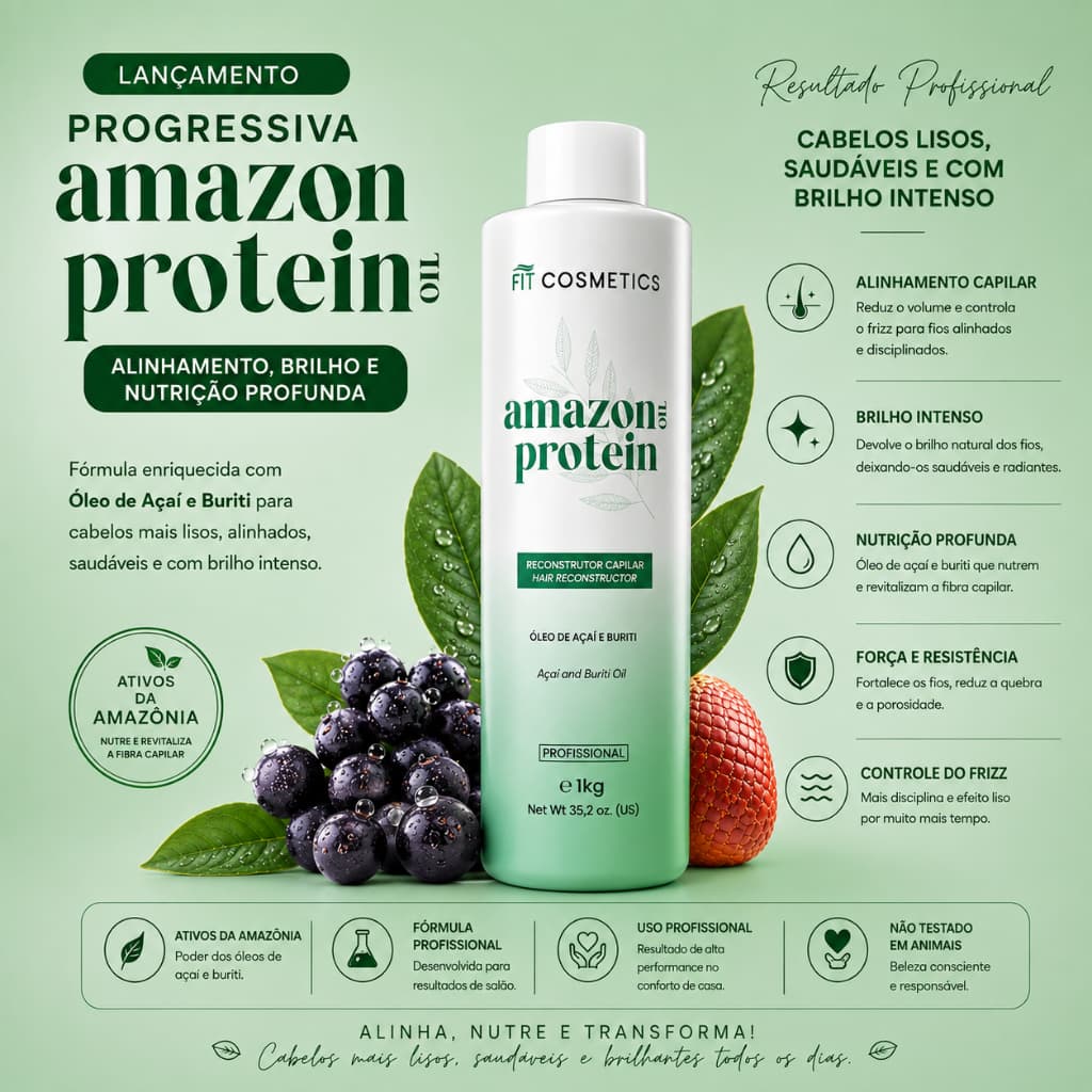 Progressiva Amazon Oil Protein – Alinhamento, Brilho e Nutrição Profunda