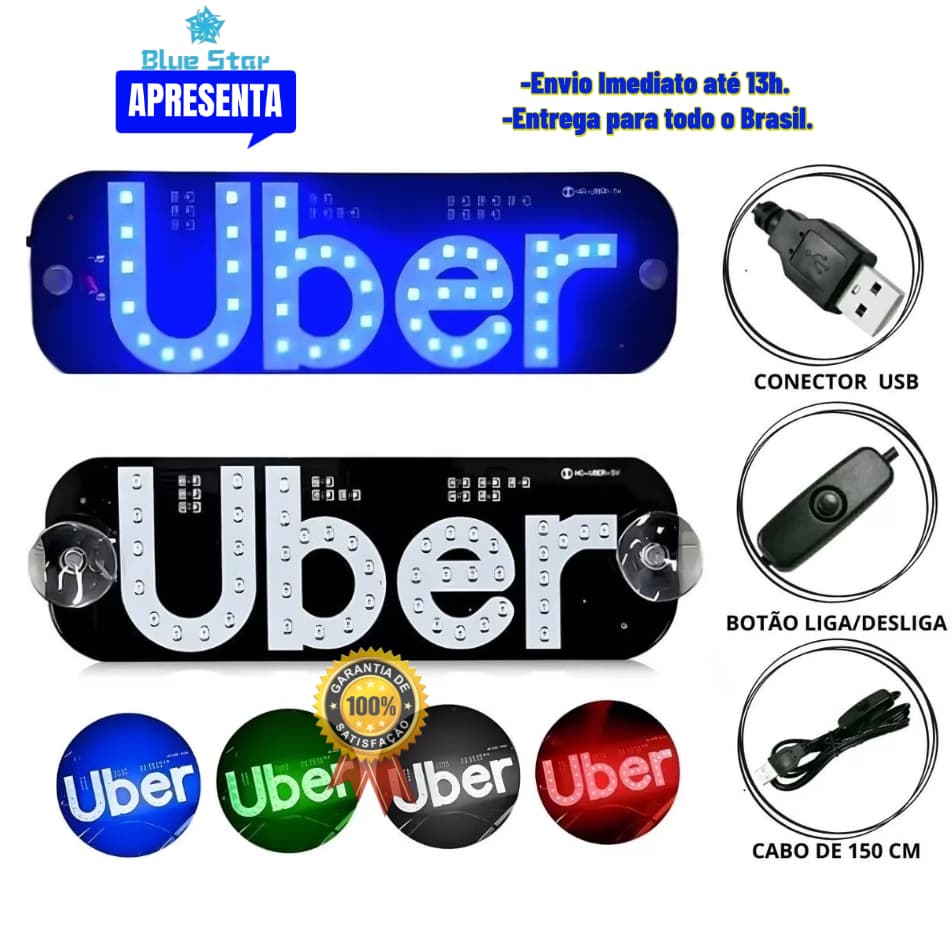 Placa Letreiro Luminoso Led USB Aplicativo uber Letreiro Com Botão Liga/desliga - Promoção