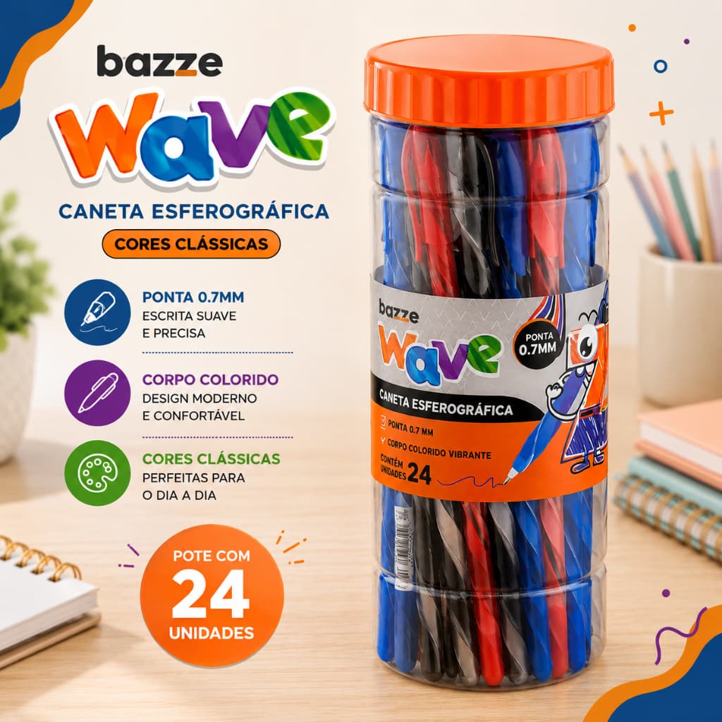 Caneta Esferográfica Ponta Fina 0,7mm Azul Preta Vermelha 24 Unidades Papelaria Escolar Escritório