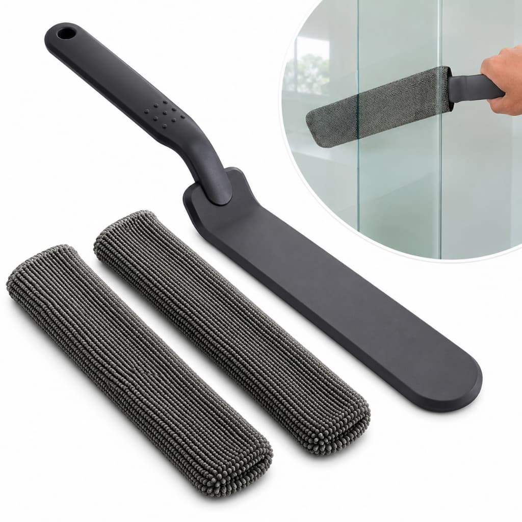 Akora - Kit Limpa Box Blindex Vidros Vãos Frestas Espátula e 2 Microfibra