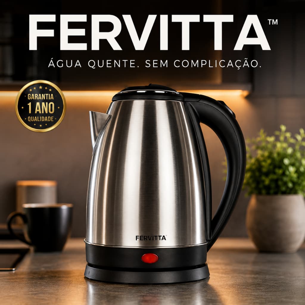 Chaleira Elétrica Fervitta 2 Litros Inox 1500W 220V Preta Aquecimento Rápido