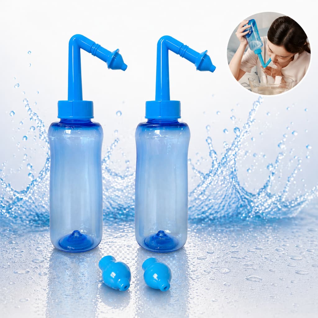 KIT COM 2 INALADOR LAVADOR DE NARIZ 02 BICOS CADA - GARRAFINHA DE 500ml USO ADULTO E INFANTIL COM VALVULA DOSADORA