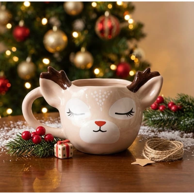 Caneca 3D rena natal decoração natalina 200ml