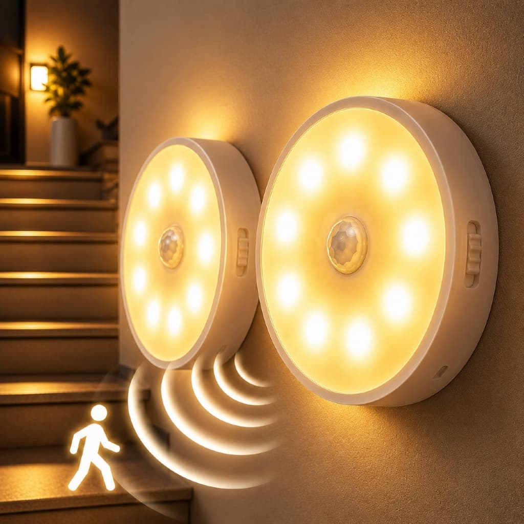 Kit 2 Luminárias Led Portátil Recarregáveis Sem Fio Com Sensor Noturno De Presença e Movimento, Sem Furos