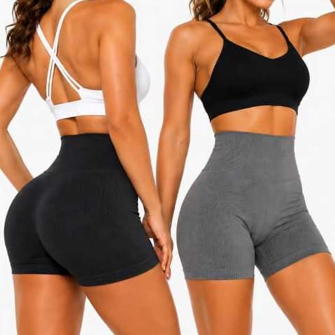 Shorts Fitness Canelado Premium Importado Sem Costura Cintura Alta Empina Bumbum Academia