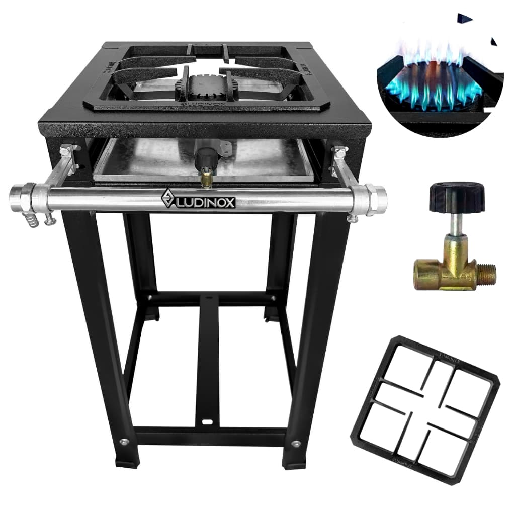 Fogão Industrial 1 Boca 30x30 Alta Pressão Ferro Fundido Profissional Grelha Ferro Fundido Ludinox