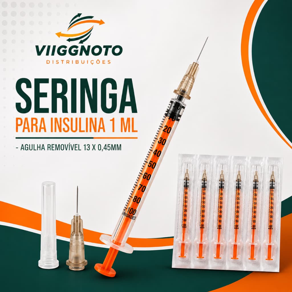 Seringa 1ml agulha removível 13x0,45mm embalada individual estéril  insulina procedimentos estéticos