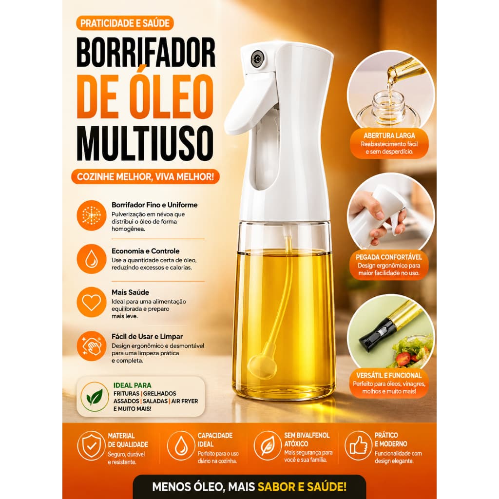 Spray Borrifador Vidro Culinário Óleo Vinagre Azeite 200ml
