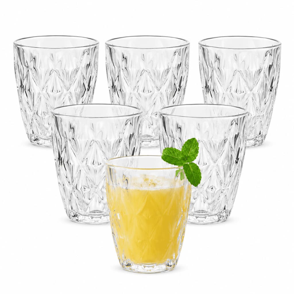 Jogo de Copos Clear Diamod 300ml 6 Peças Vidro Transparente Água e Suco