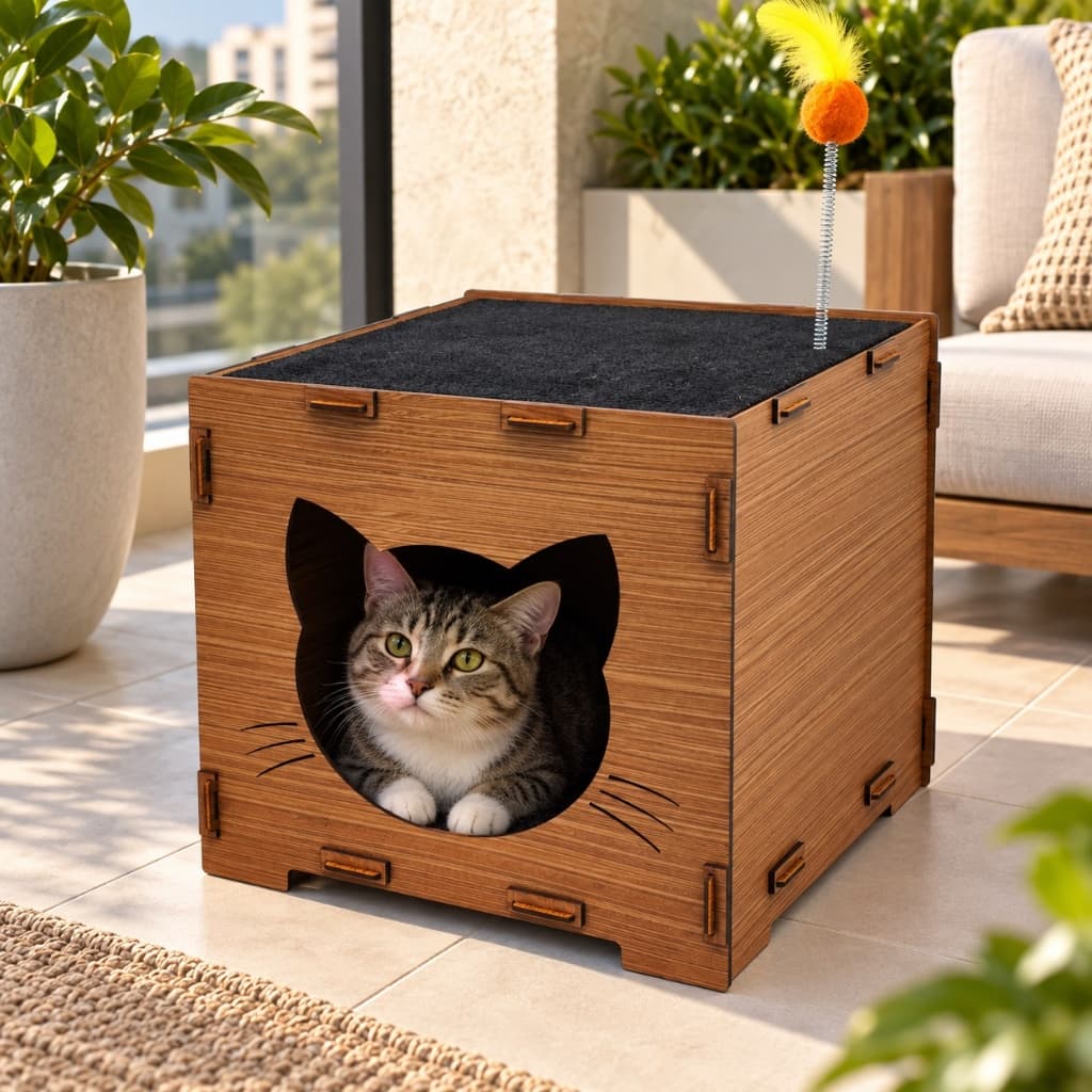 Nicho Casinha Para Gato Mdf Com Carpete Arranhador -Playgroud