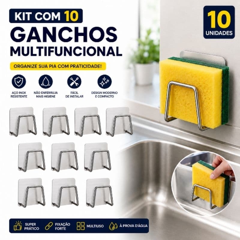 kit 10 ganchos aço inoxidável suporte para bucha esponja multifuncional com fita dupla face cozinha banheiro lavanderia
