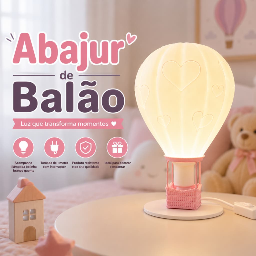 Abajur de Balão de Ar Quente Infantil LED Decoração Quarto Bebê Luz de Mesa