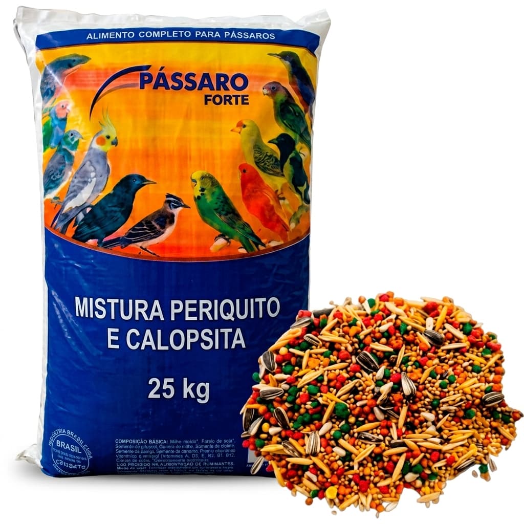 Mistura Periquito Calopsita 25kg Passaro Forte Ração Sementes para Aves