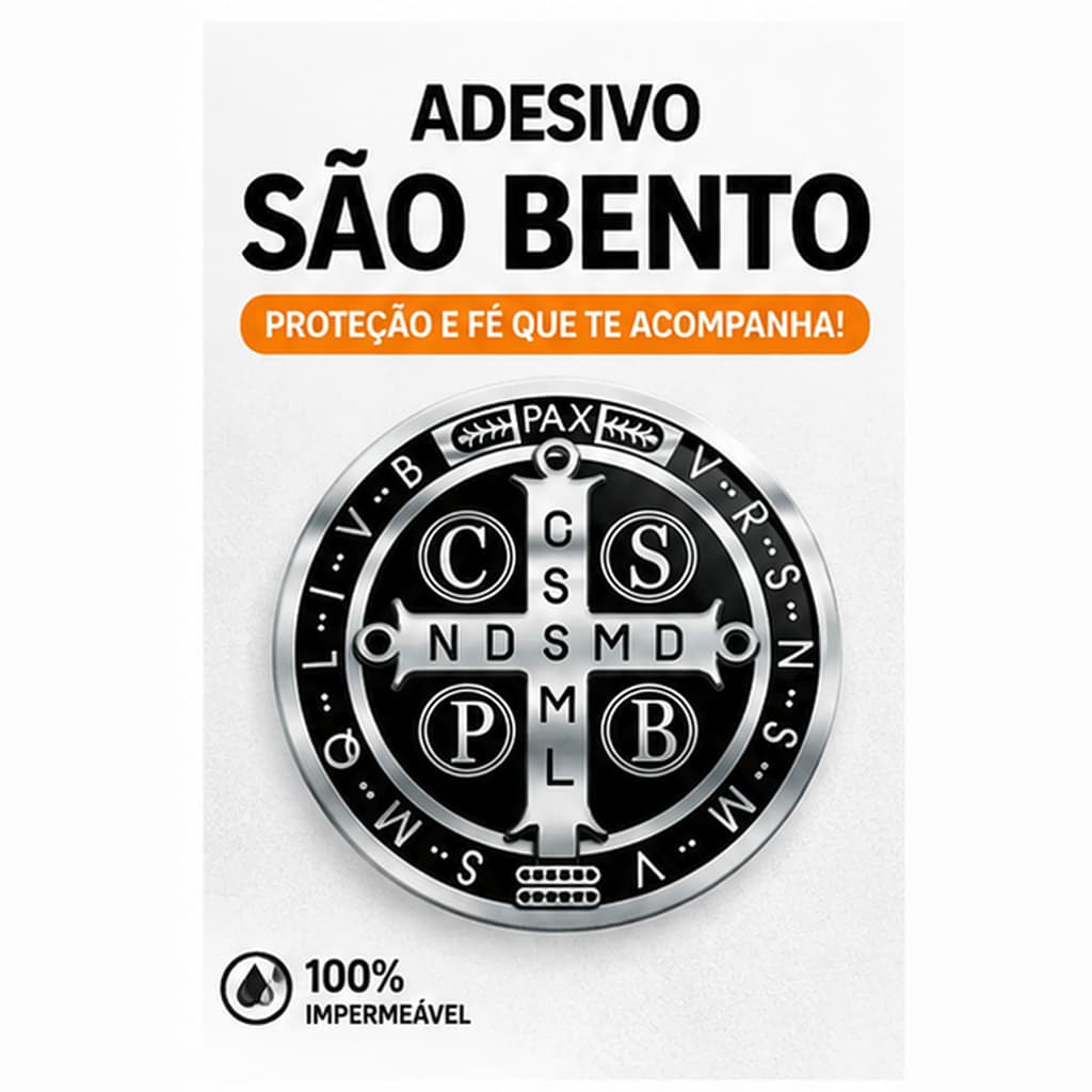Adesivo São Bento Católico 8,5x8,5cm Vinil Impermeável Carro Moto Capacete Notebook Mala