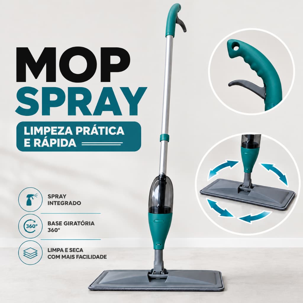 Mop Spray 360° Reservatório Rodo Esfregão Mágico Microfibra Lavável Limpeza Piso Ergonômico Vassoura