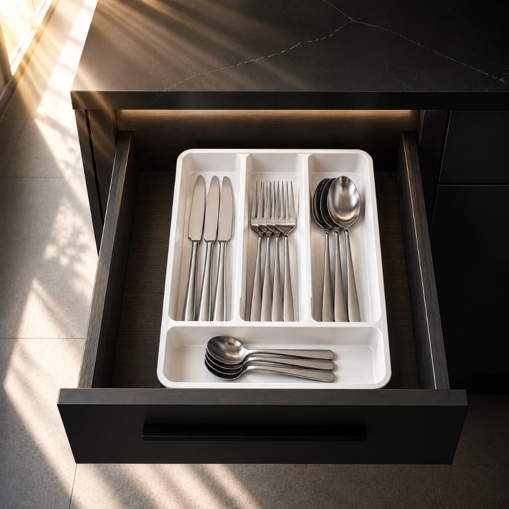Porta Talher de Gaveta Organizador Separador 4 Divisórias Compacto 19 X 33 X 4,5 cm de Plástico Resistente Plasnorthon