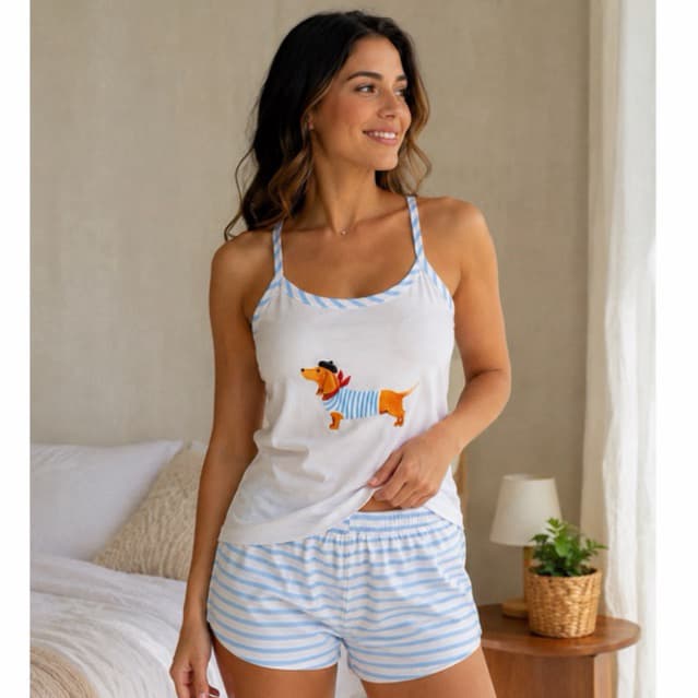 Pijama Feminino Curto Baby Doll Verão Short Doll Estampado