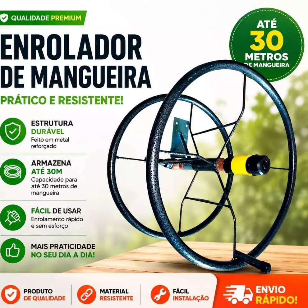 Enrolador de Mangueira Giratório de Jardim até 30 Metros