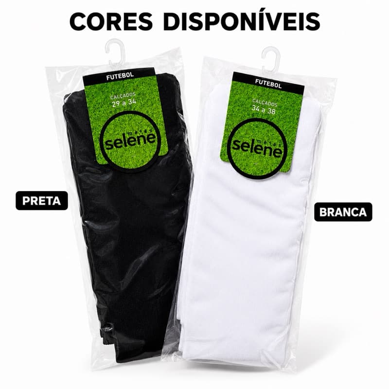 Meião Futebol Infantil e Juvenil Meia Esportiva para Futebol Futsal Treino Jogo Preto Branco