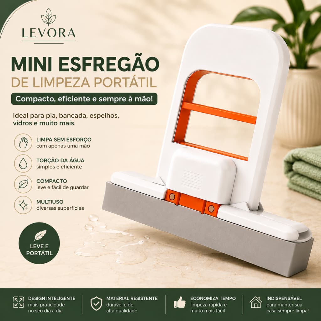 Mini Mop Absorvente Portátil para Pia e Bancada – Rodo Esponja de Limpeza Rápida com Auto-Torção