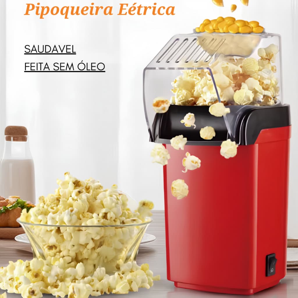 Máquina de Pipoca Pipoqueira Elétrica Sem Óleo 110V Automática Com Acessórios