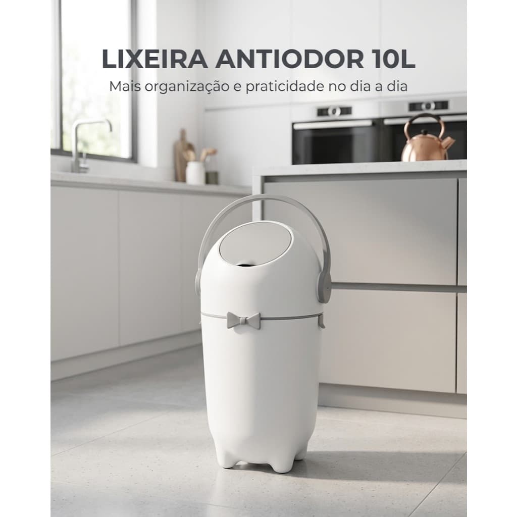 Lixeira Antiodor 10L  Com Tampa Girável Para Fraldas Bebê Pet Banheiro Cozinha Lixo Grande Magic