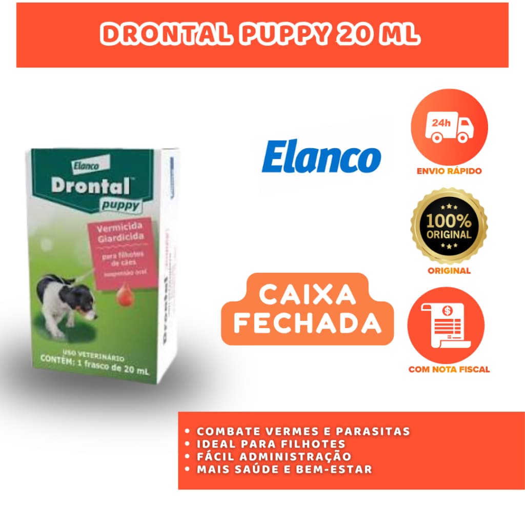 DRONTAL PUPPY 20 ML VERMÍFUGO E ANTIPARASITÁRIO PARA CÃES FILHOTES
