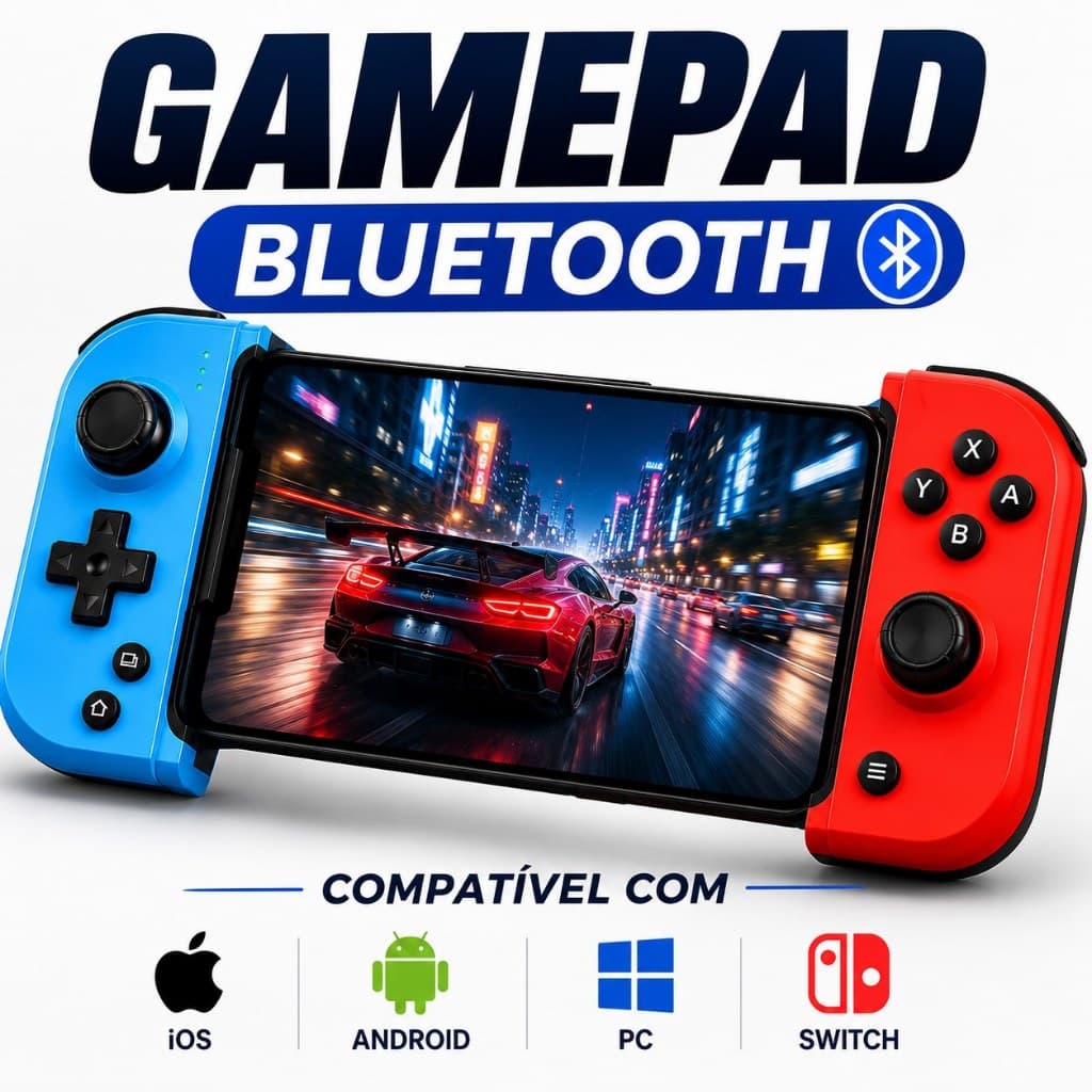 Controle Gamepad Bluetooth para Celular iOS Android PC Switch Extensível Recarregável