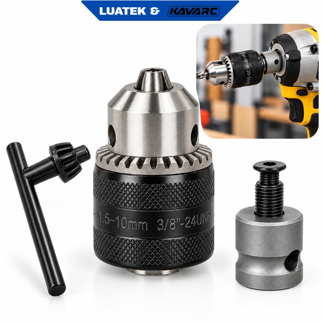 Kit Mandril 10mm 3/8 24UNF com Chave + Adaptador para Chave de Impacto 1/2 LUATEK
