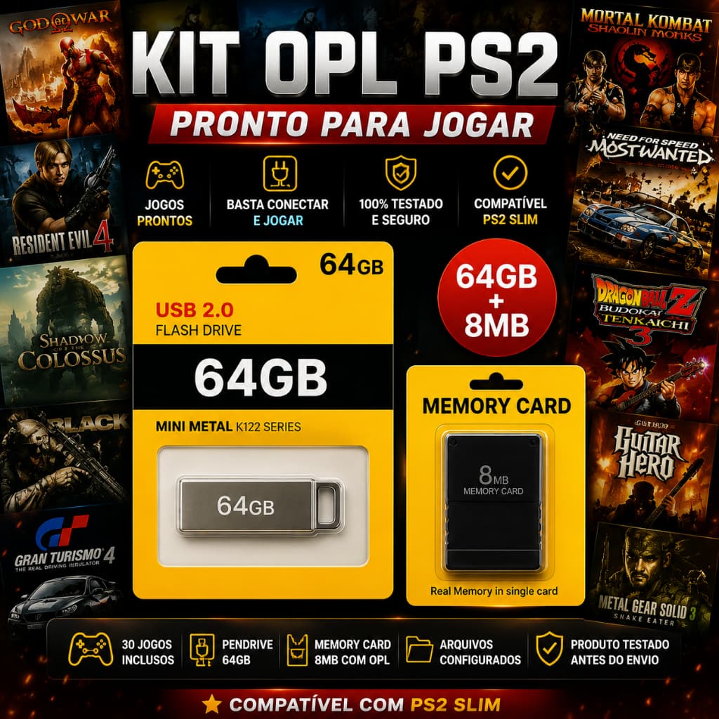 KIT OPL MultiJogos para PS2 SLIM e FAT