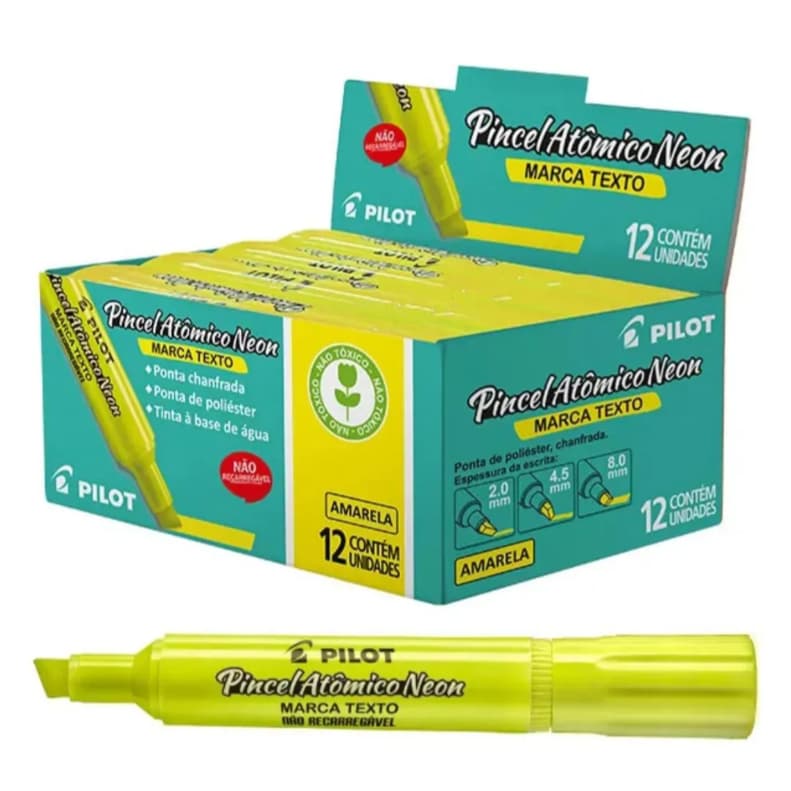 Pincel Atômico Neon Amarelo Caixa Com 12un - Pilot Amarelo