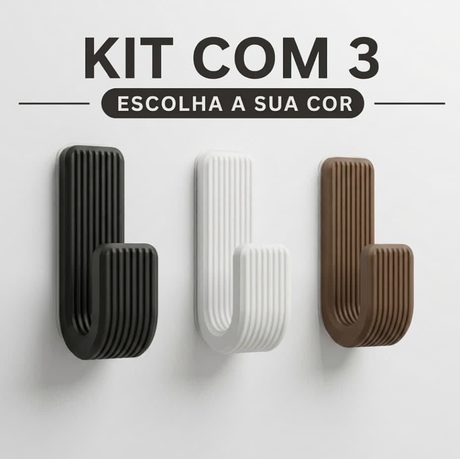Gancho cabide pendurador de toalha para banheiro kit com 3 adesivo resistente sem furos