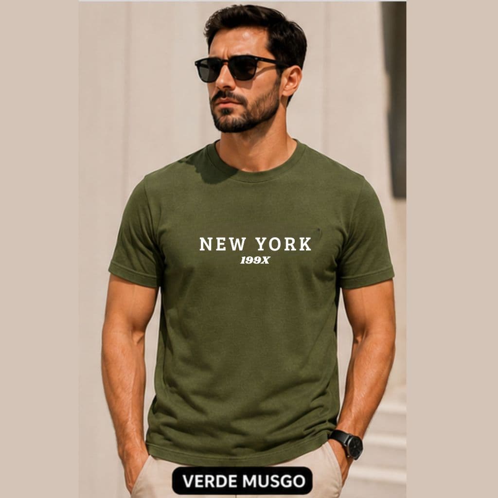 Camiseta Masculina New York 100% Algodão Confortável Manga Curta Gola Redonda Lançamento Casual Uso Diario Unissex