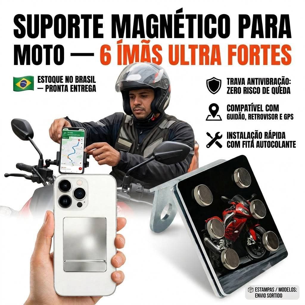 Suporte de Celular para Moto com Ímãs Super Fortes – Fixação Magnética