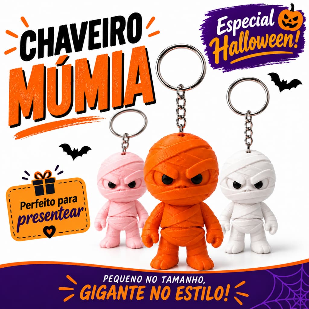 Chaveiro Halloween Múmia Flexível Articulado Colecionável Mini Boneco