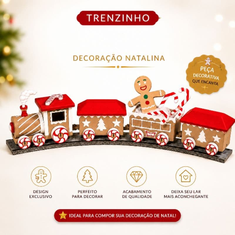 Trenzinho de Natal Decorativo Enfeite Natalino para Mesa Aparador Estante Decoração Natal